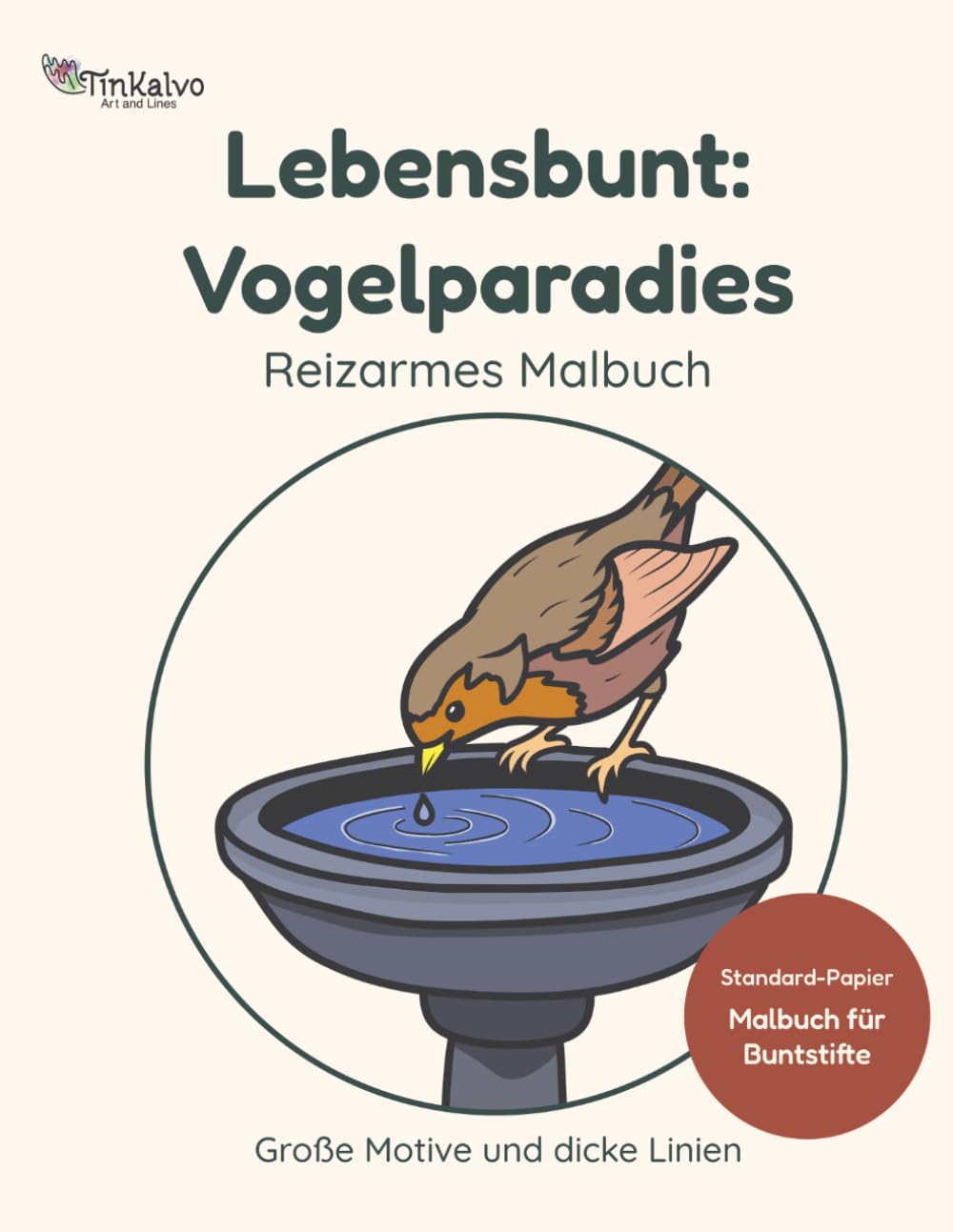 Titelbild Malbuch für Senioren mit Vögeln: Lebensbunt Vogelparadies Malbuch für Buntstifte
