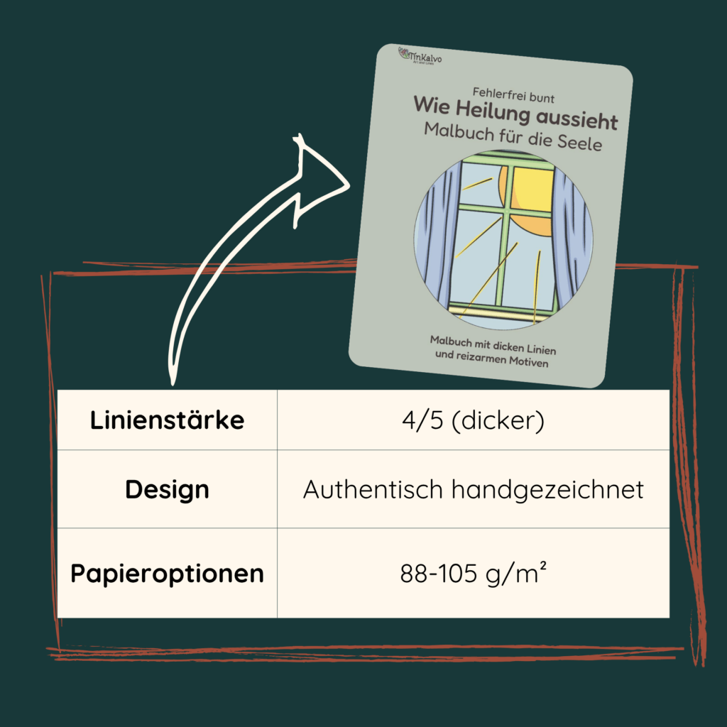 Wie Heilung aussieht Malbuch mit dickeren Linien und dickerem Papier