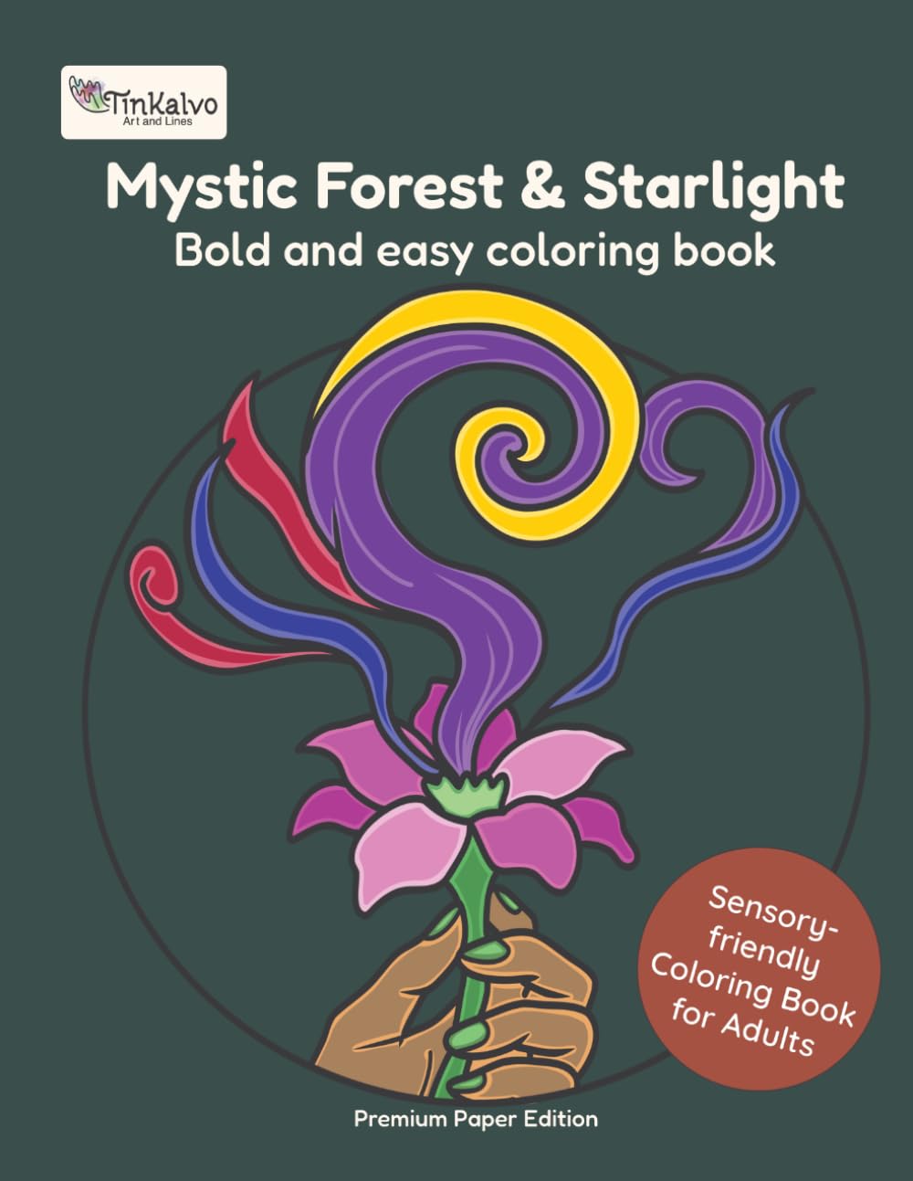 Titelbild vom reizarmen Malbuch für Erwachsene Mystic Forest & Starlight von Tinkalvo