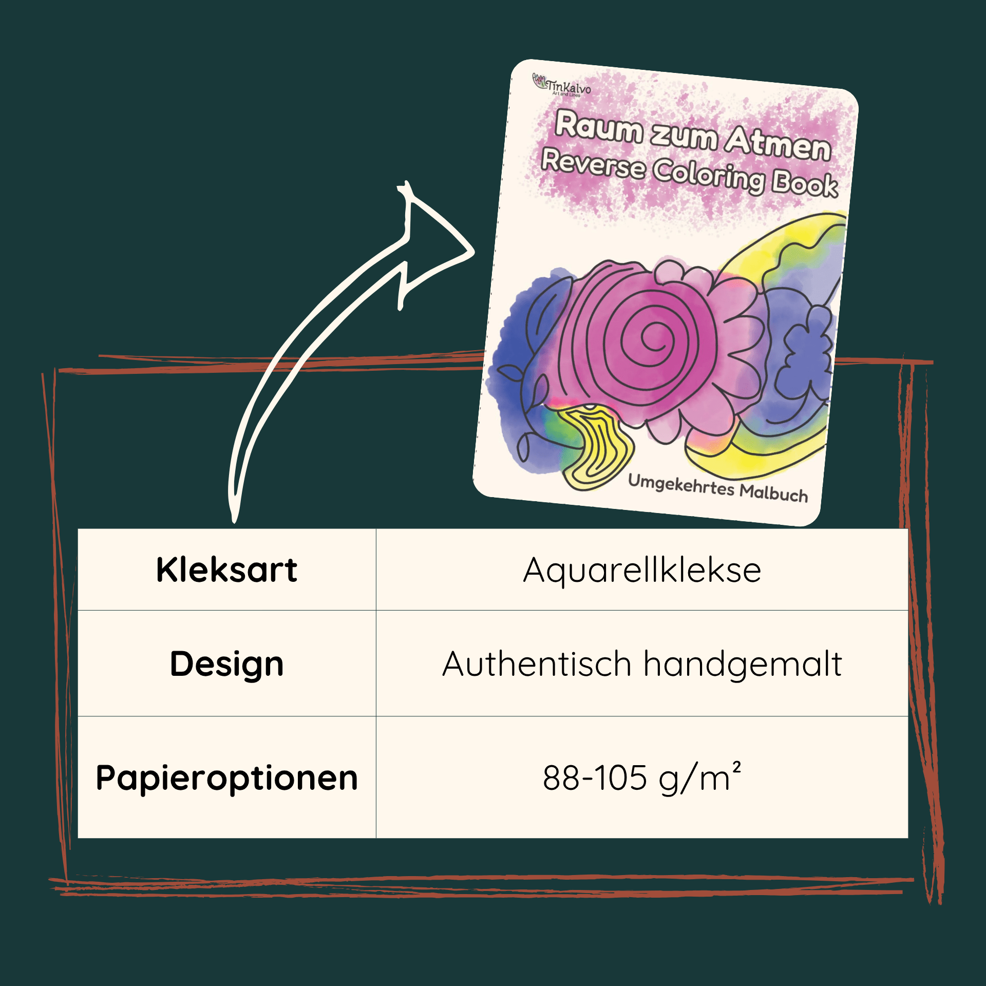 Raum zum Atmen Reverse Coloring Buch mit Aquarellkleksen auf dickerem Papier