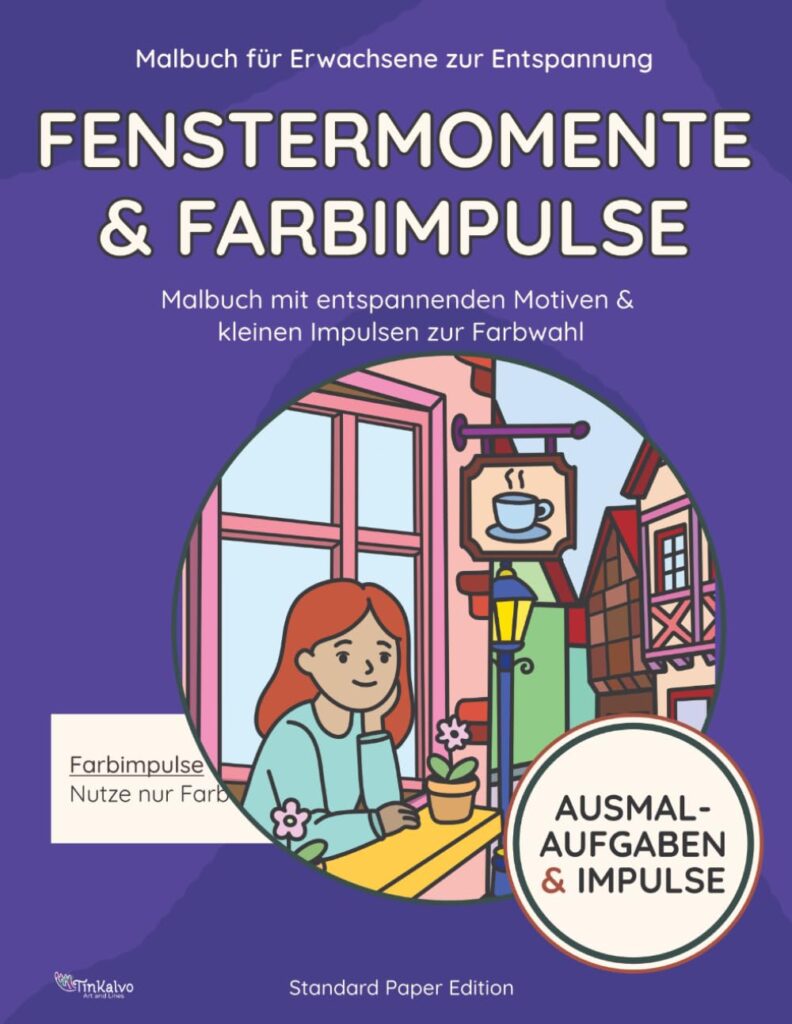 Titelbild Malbuch mit Aufgaben Fenstermomente & Farbimpulse Standard Paper Edition